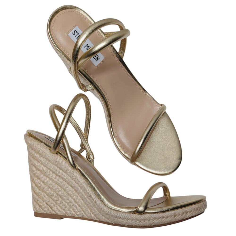 Steve Madden 10 Udell espadrille wedge gold leather sandal heel strappy platform